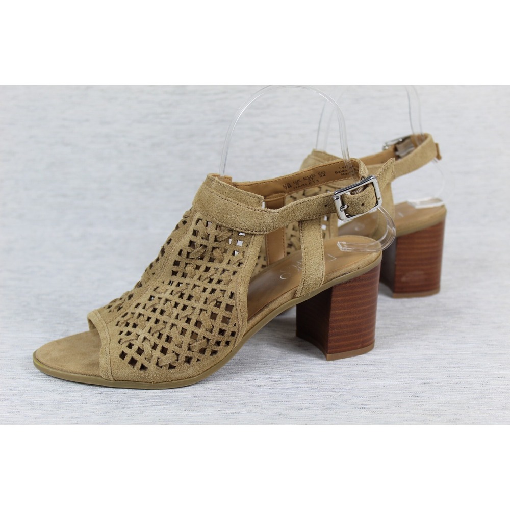 Franco Sarto Harlet2 Taupe Suede Woven Block Heel Sandals Womens Size 7